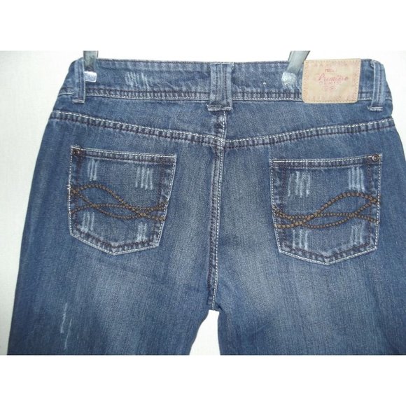 Rue21 Size 9/10 x 35" Thick Stitch Boot Cut Distressed Jeans blue 100% Cotton - Picture 7 of 11